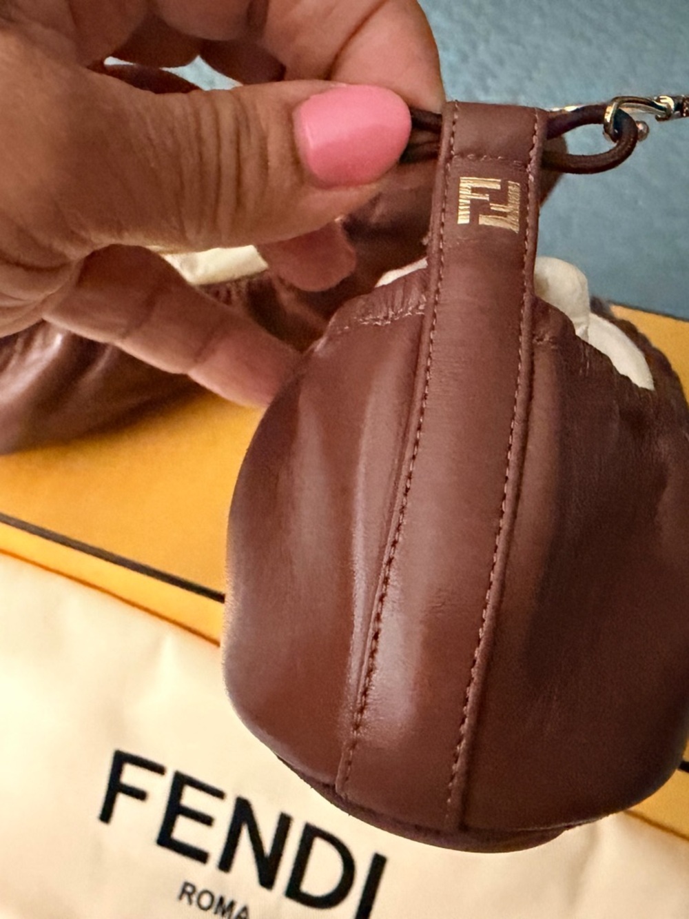 NWT Fendi Brown Leather Elastic-Top Ballet Flats - Picture 4 of 12